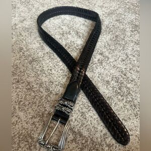 Brighton Black Leather Woven Belt L/34
